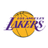 The logo features a yellow basketball with Los Angeles Lakers written in purple text across it.