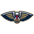 The image shows the New Orleans Pelicans logo, featuring a stylized pelican with outstretched navy and gold wings, a white head, and a red beak, with a basketball beneath it.
