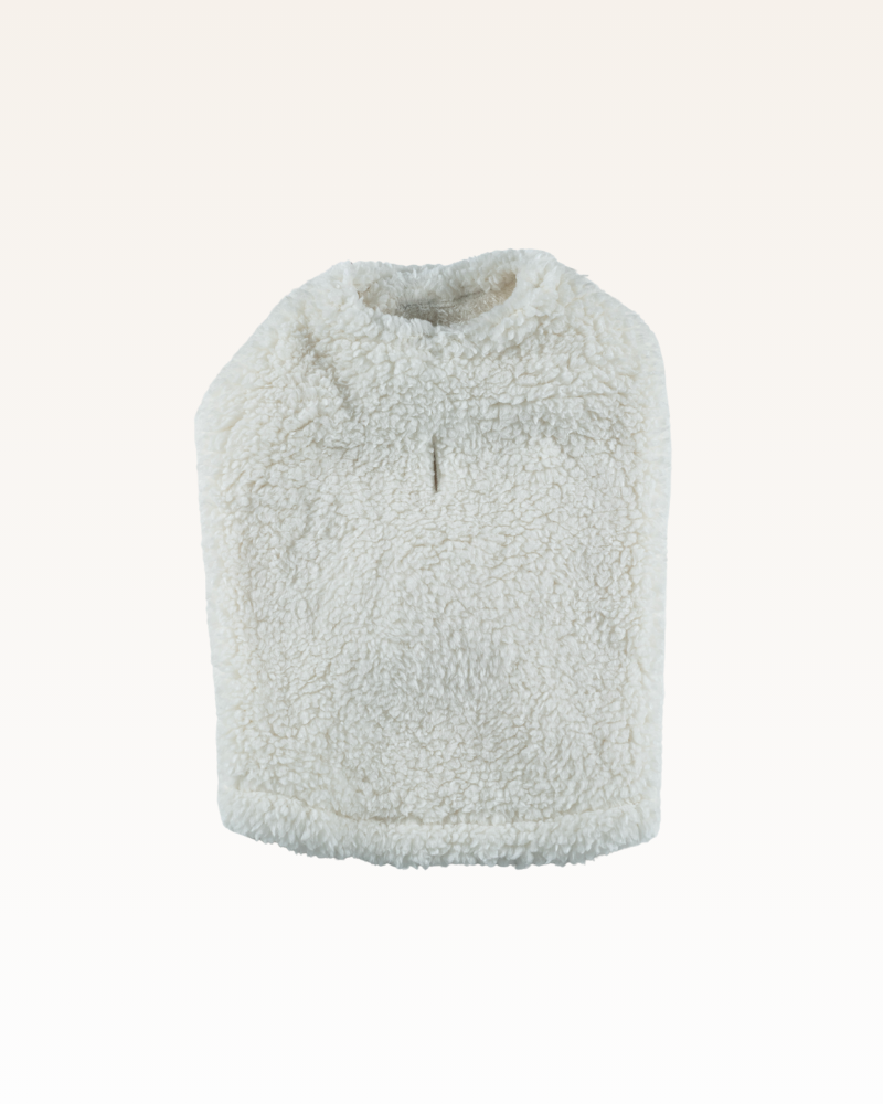 White sherpa pet jacket on a white background