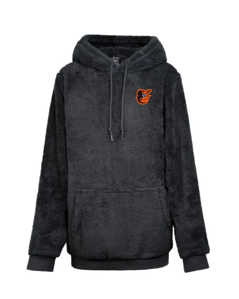 Black hoodie with a baltimore orioles logo on a white background