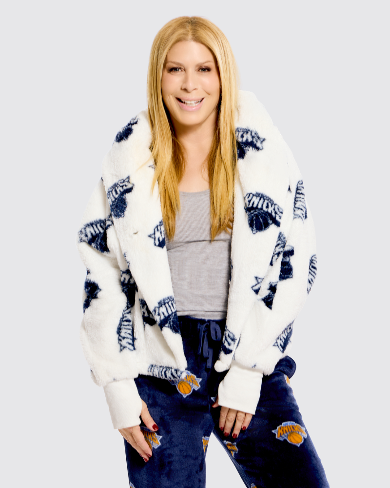 New York Knicks All Over Print Logo Cropped Lounger Lite Jacket
