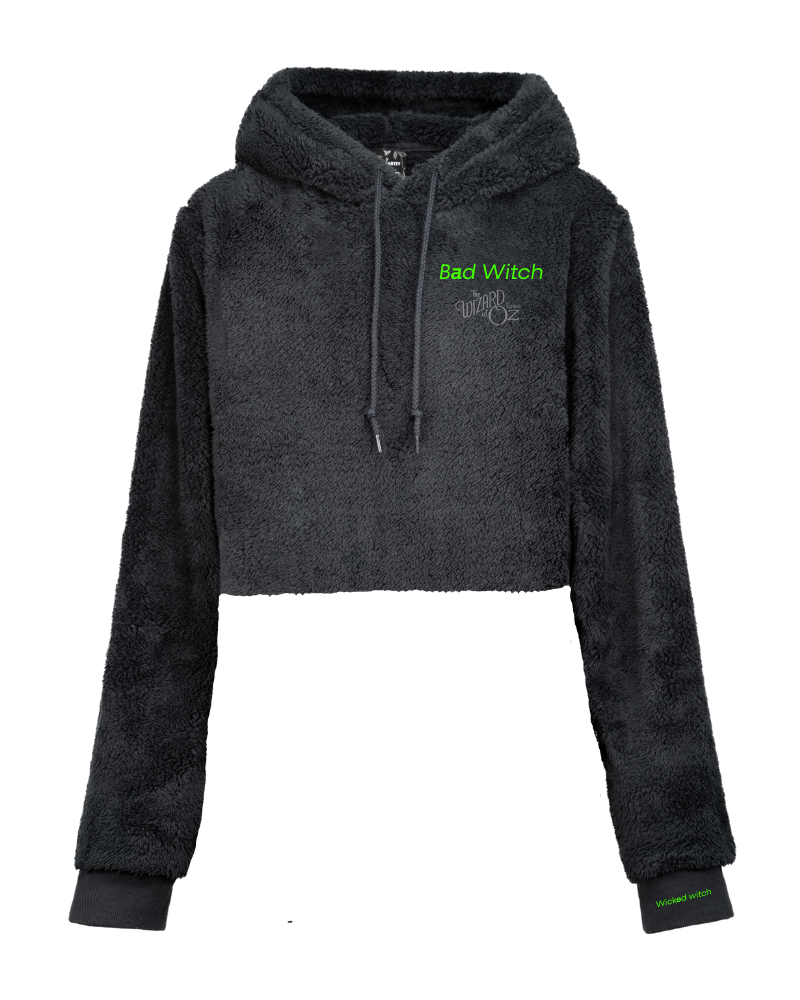 Black hoodie with 'Bad Witch' text on a white background