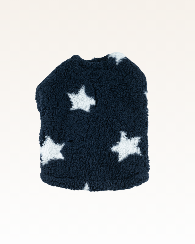 sherpa pet jacket in navy w/ white stars