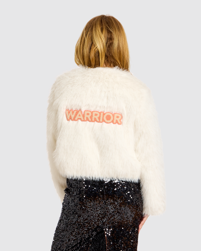 The Warrior Effect™ by Jill Martin Chenille Logo Faux Fur Jacket