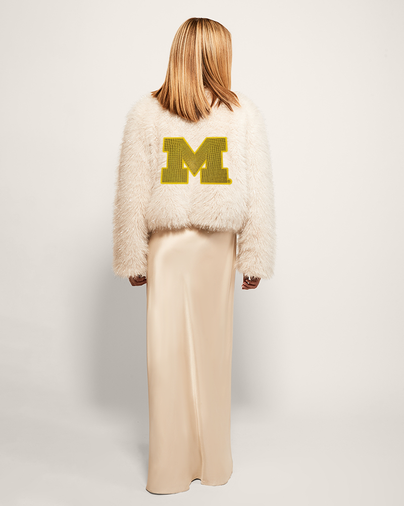 University of Michigan Bedazzled Logo Faux Fur Jacket