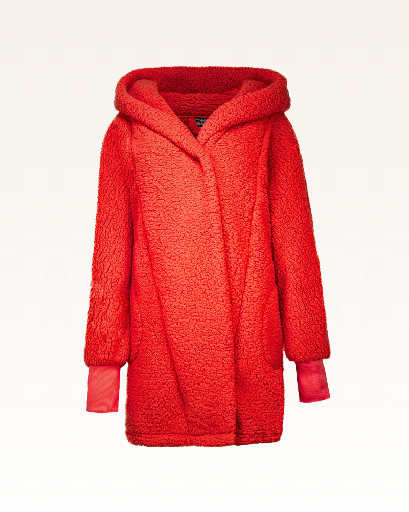 Red hooded coat on a white background