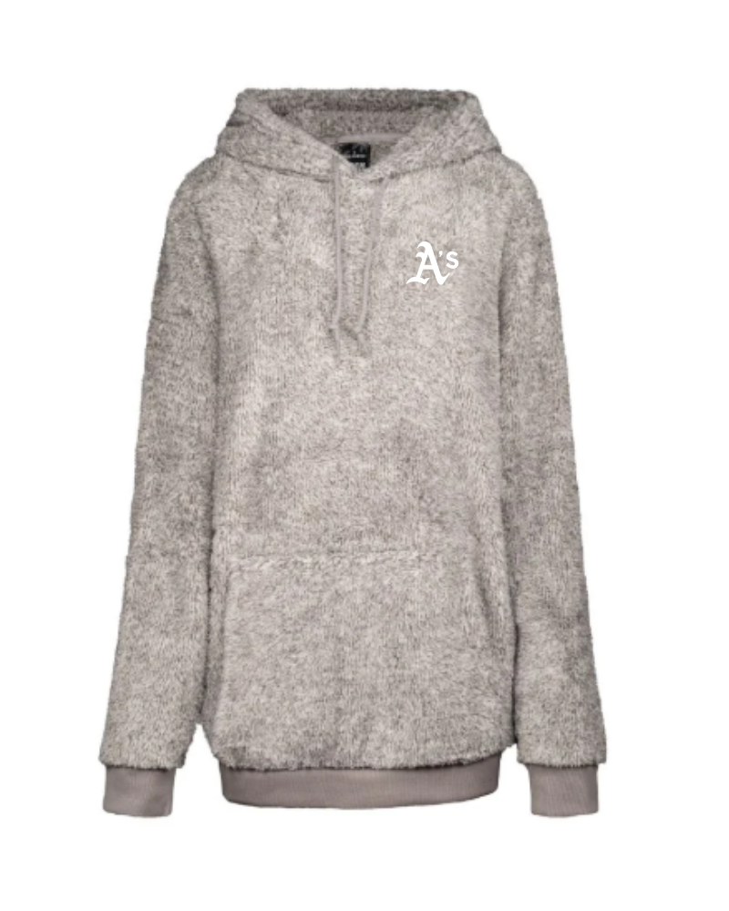 Gray hoodie with the athletics logo on a white background