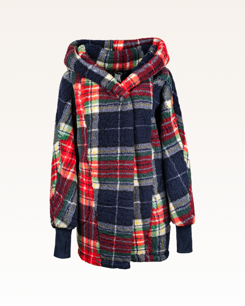 Plaid hoodie with a sherpa on a white background