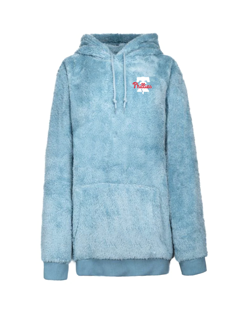Light blue hoodie with a philadelphia phillies logo on the chest against a white background