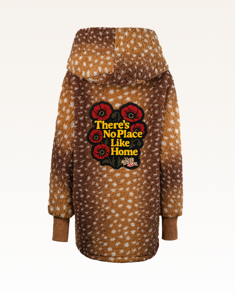 Brown and beige patterned dress with a graphic design on the back