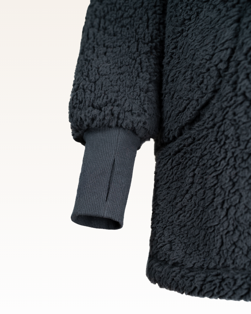 Close-up of a black sherpa lounger on a white background
