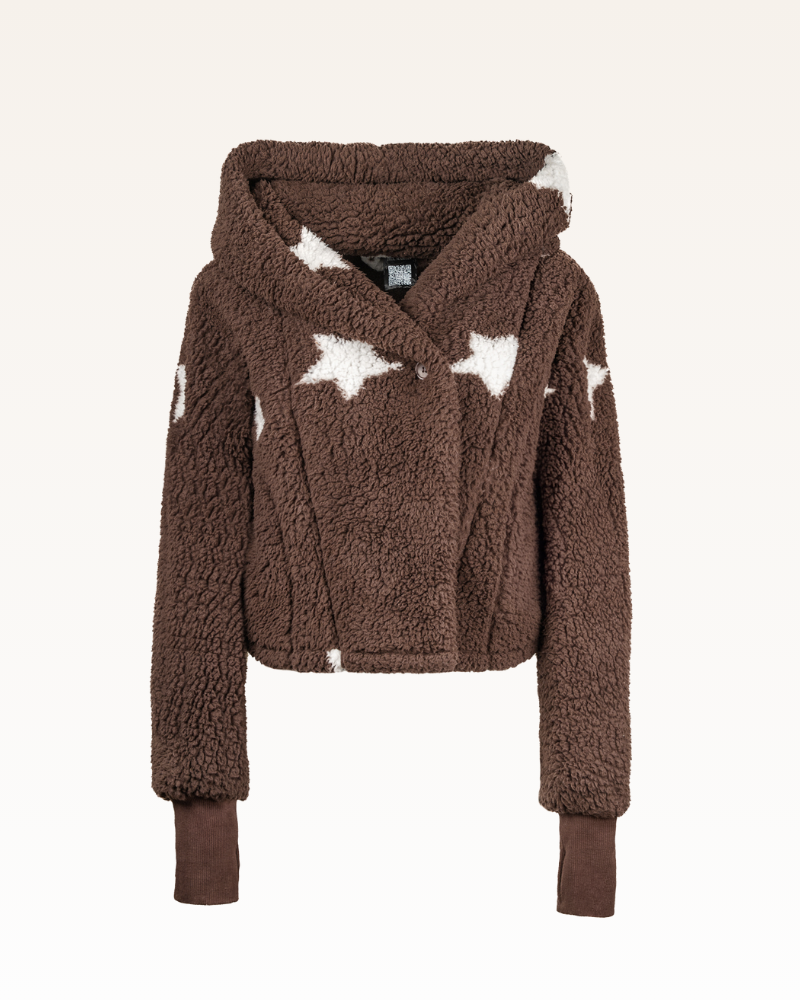 cropped sherpa lounger in chocolate star