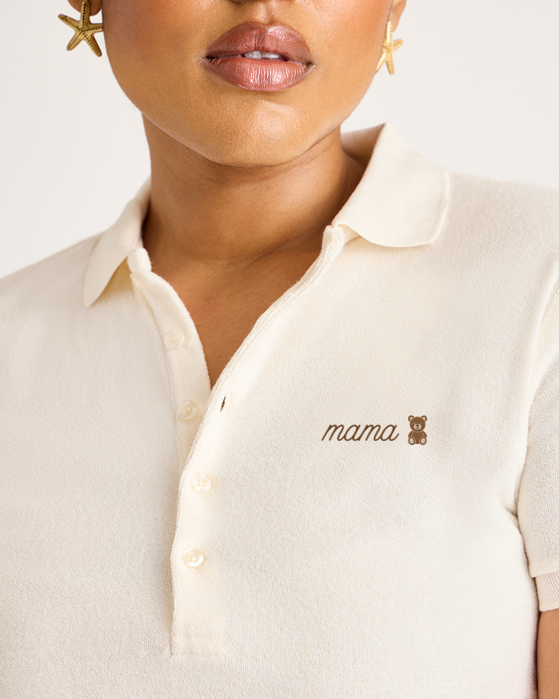 'mama bear' Women's Terry Polo - White
