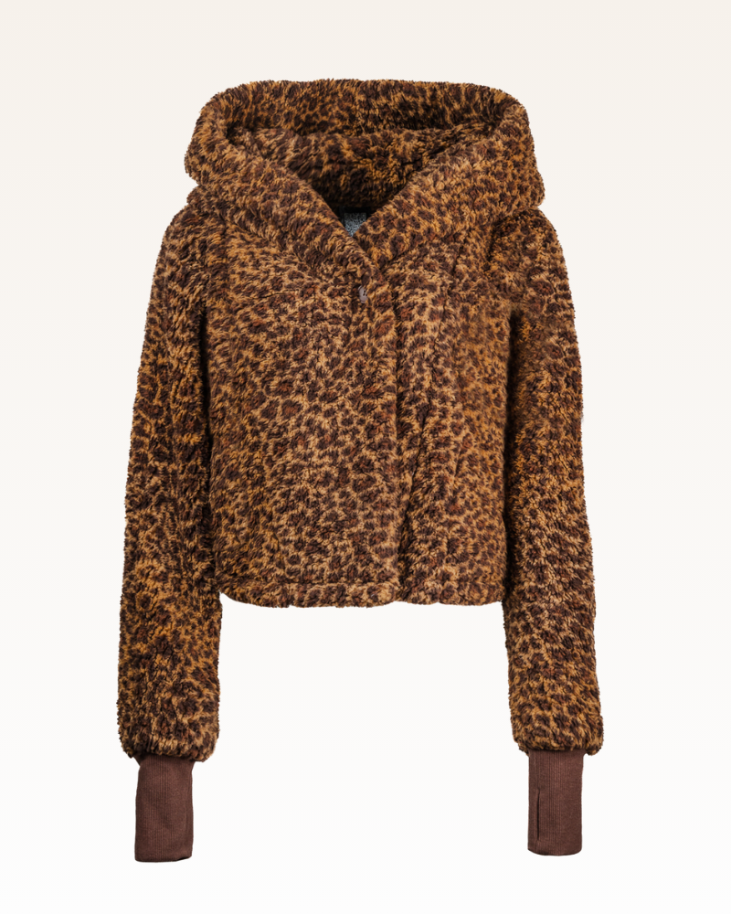 Leopard print hoodie on a white background