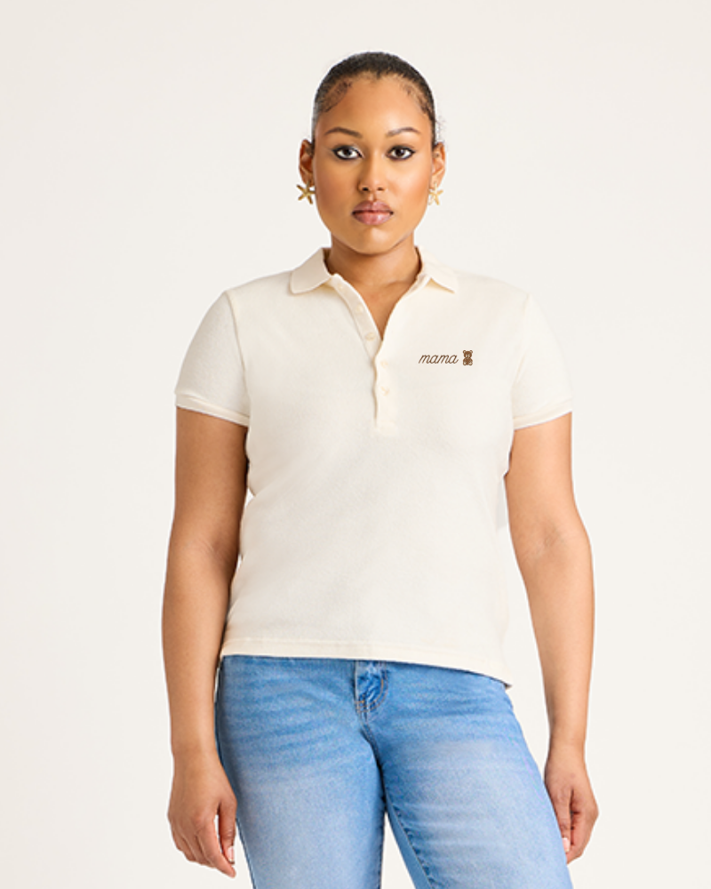 'mama bear' Women's Terry Polo - White