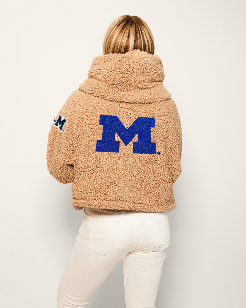 University of Michigan Bedazzled Remix Logo Cropped Sherpa Lounger Jacket