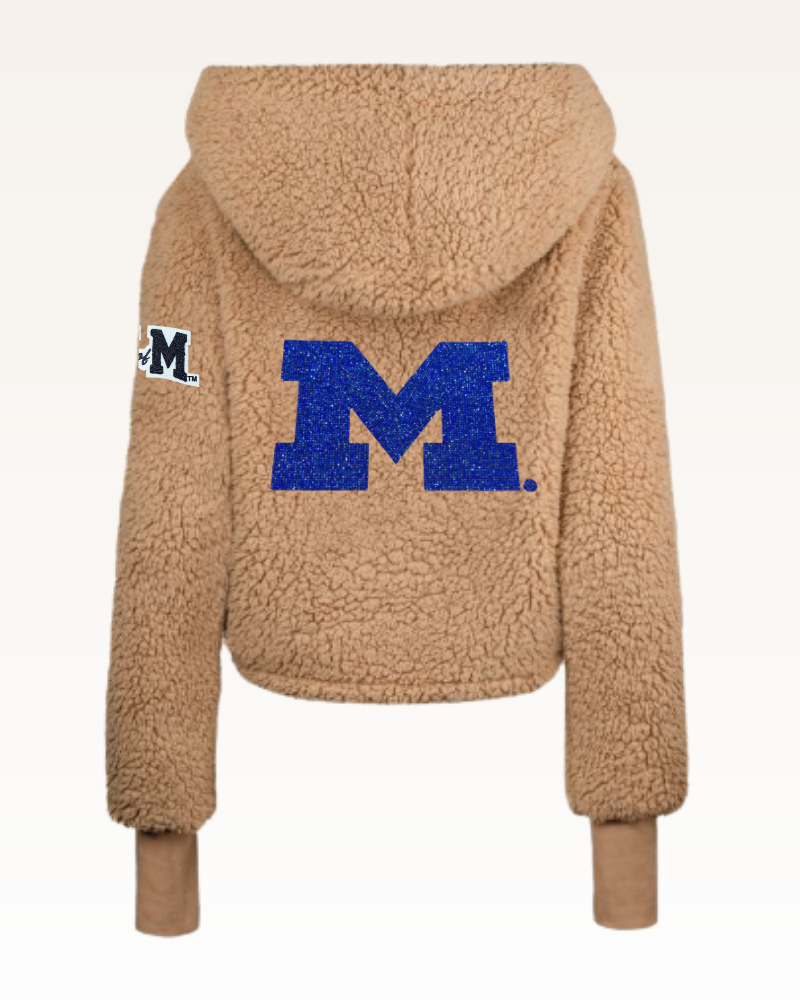 University of Michigan Bedazzled Remix Logo Cropped Sherpa Lounger Jacket
