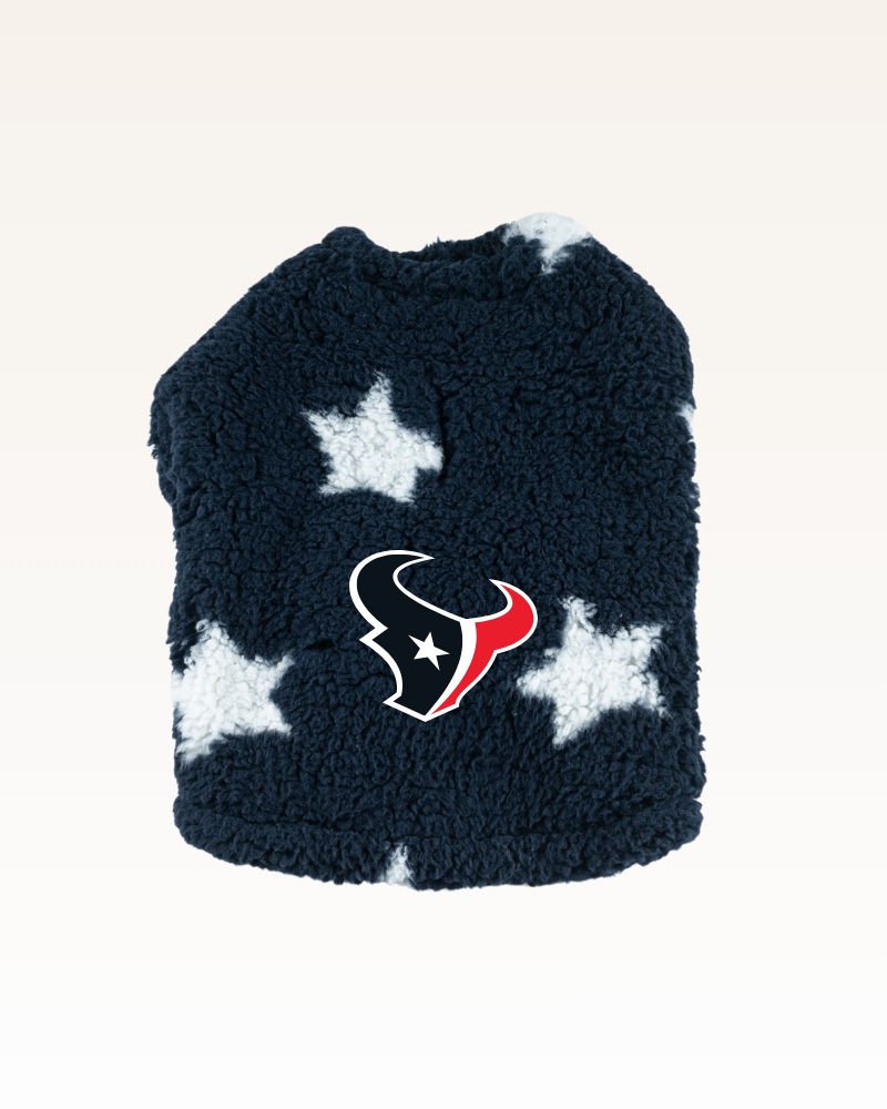 navy with stars sherpa pet jacket with Houston Texans logo