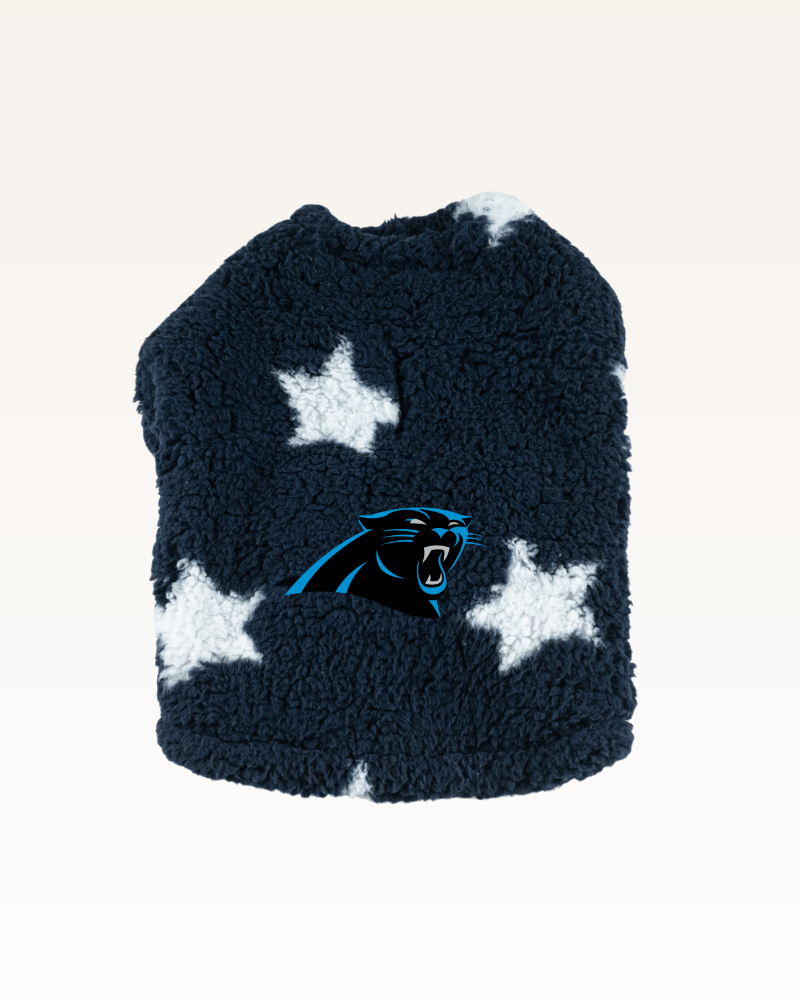 navy sherpa pet jacket with stars with a detroit lions logo