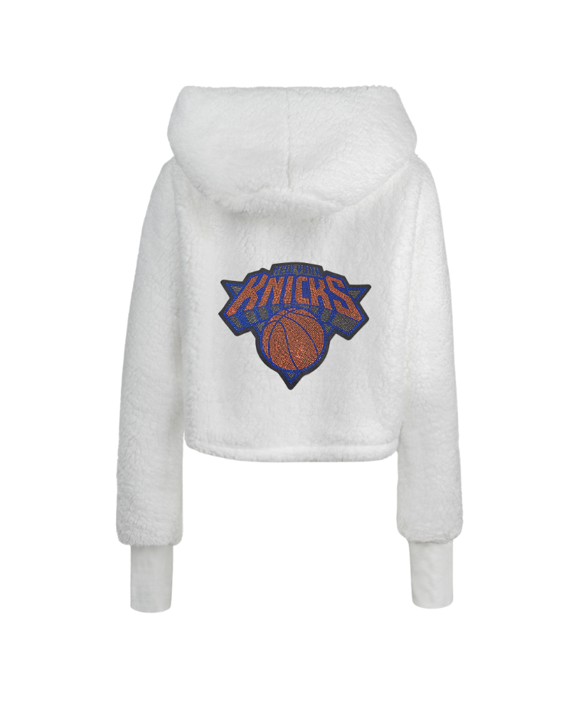 New York Knicks Bedazzled Logo Cropped Sherpa Lounger Jacket