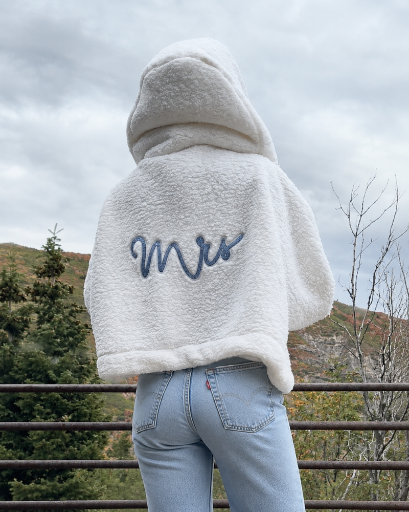 Bedazzled 'Mrs' Cropped Sherpa Lounger