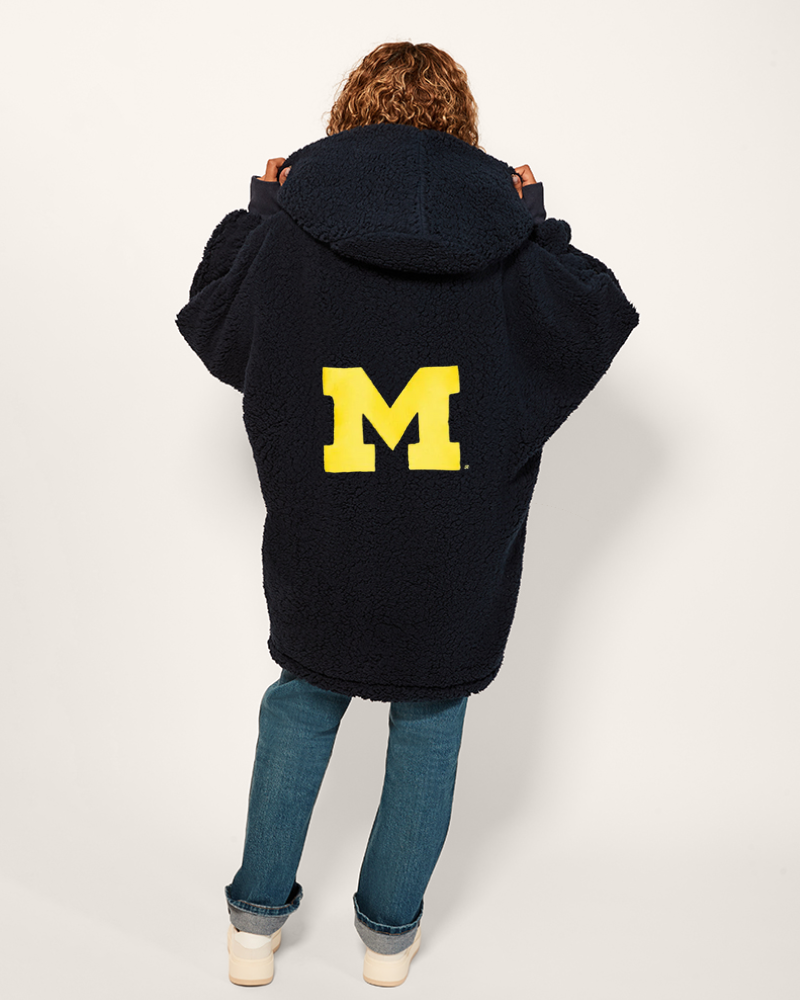 Michigan Wolverines Sherpa Lounger Jacket in Navy | Jill Martin Michigan Wolverines Sherpa Lounger Jacket in Navy | Jill Martin