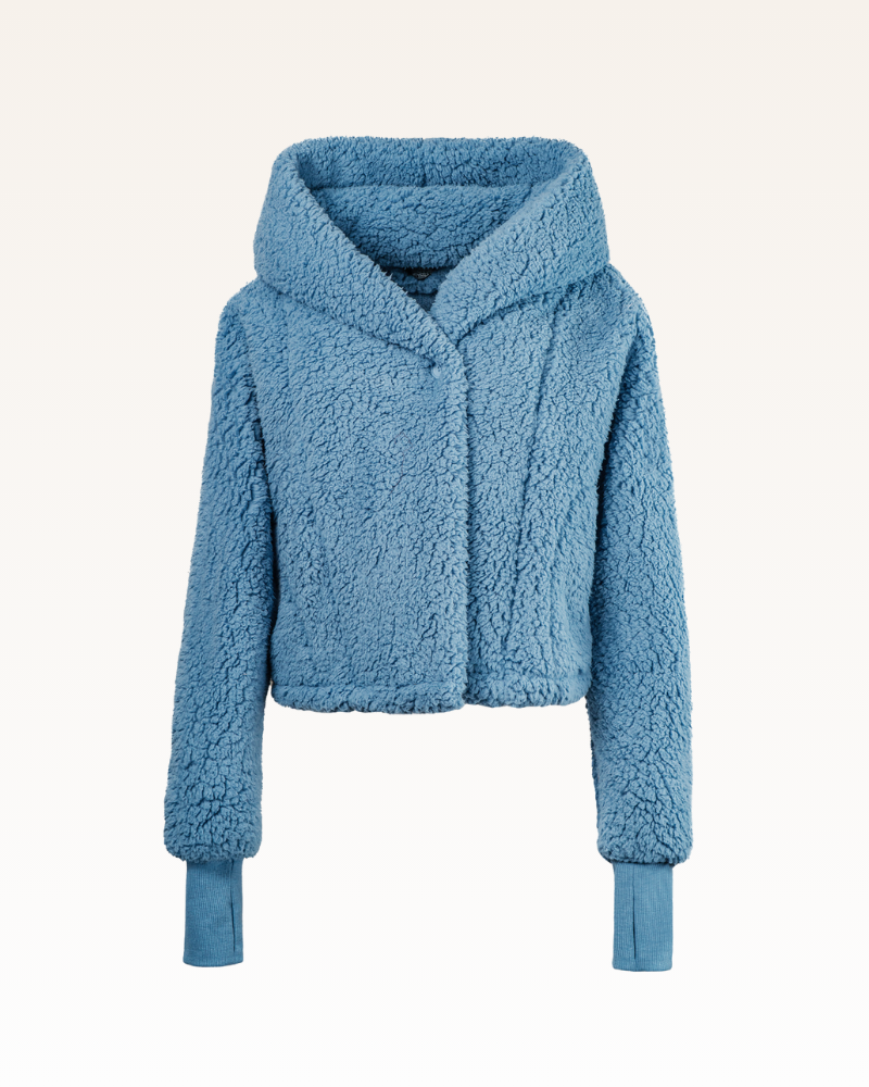 cropped sherpa lounger in faded denim