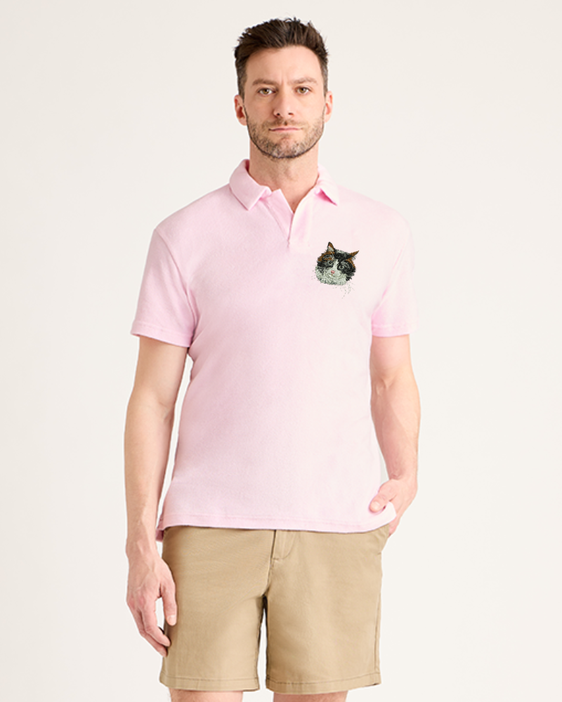 Personalized Embroidered Pet Men's Terry Polo - Pink
