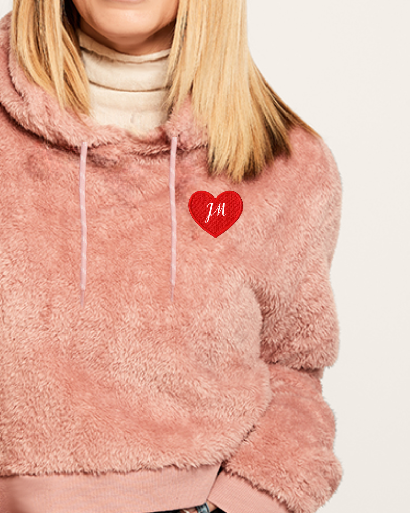 Monogram Heart Cropped Sherpa Hoodie
