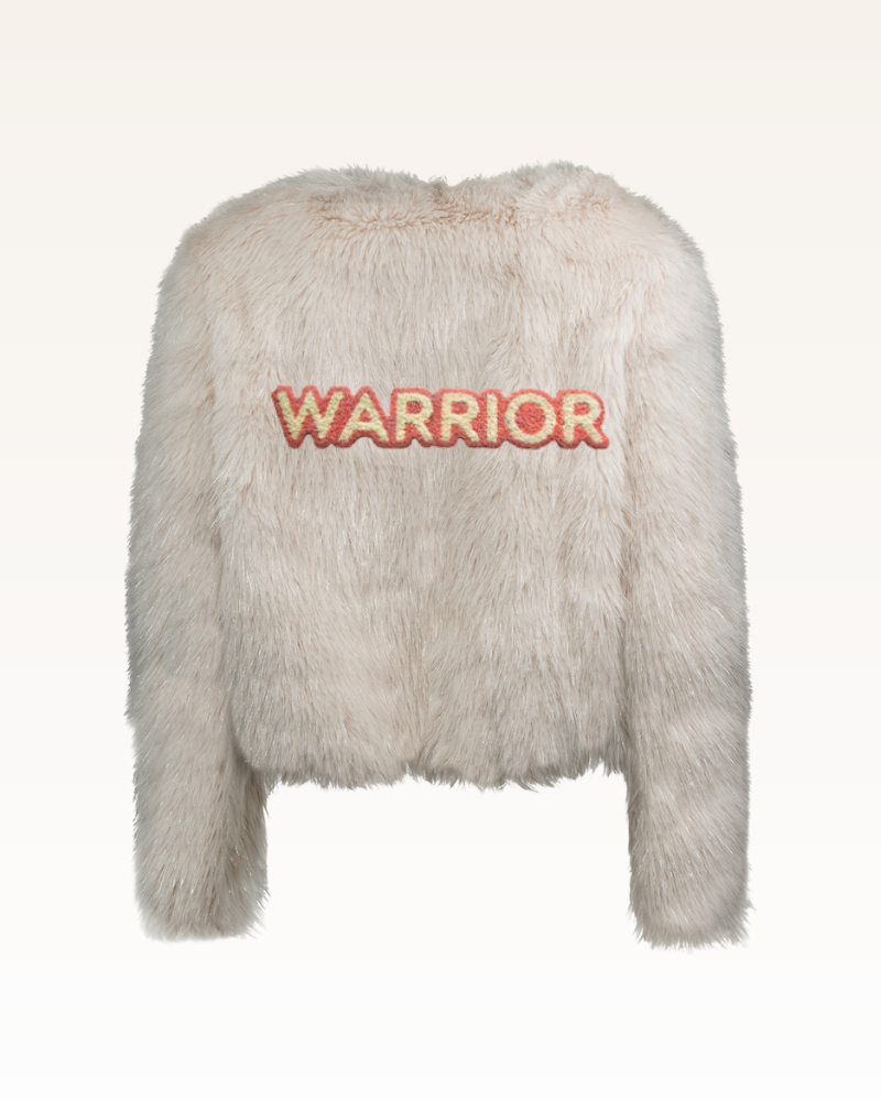 The Warrior Effect™ by Jill Martin Chenille Logo Faux Fur Jacket