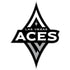 Las Vegas Aces logo featuring a black, white, and gray diamond shape with the words Las Vegas Aces in bold letters and stylized A and V elements.