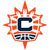 A stylized orange sunburst logo with a large navy blue letter C in the center and a navy blue basketball at the bottom.