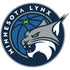 Minnesota Lynx logo: a stylized gray lynx head with green eyes and an open mouth over a blue basketball with a green star, all inside a circular badge with Minnesota Lynx text.