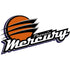 Phoenix Mercury basketball team logo featuring an orange basketball with black streaks and the words Phoenix Mercury in bold, stylized letters across the front.