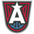 A stylized logo with a large white A centered on a shield shape, outlined in red and black, with blue basketball lines at the bottom and a star at the top.