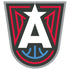 A stylized logo with a large white A centered on a shield shape, outlined in red and black, with blue basketball lines at the bottom and a star at the top.