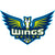 Dallas Wings logo featuring a stylized blue and yellow winged horse above the word Wings in bold letters, with Dallas written below and a small basketball at the bottom.