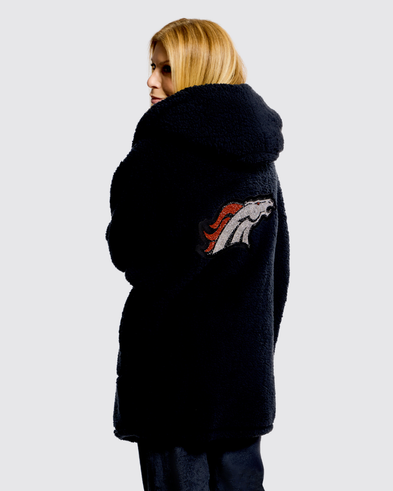 Denver Broncos Bedazzled Sherpa Lounger Jacket - Black