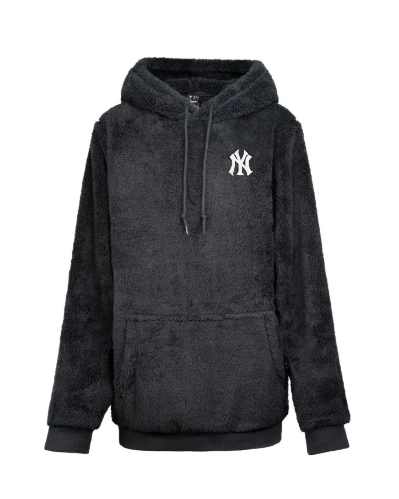 Black hoodie with a new york yankees logo on a white background