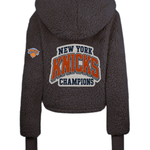New York Knicks 2026 NBA Champions Bedazzled Remix Logo Cropped Sherpa Lounger Jacket - Black