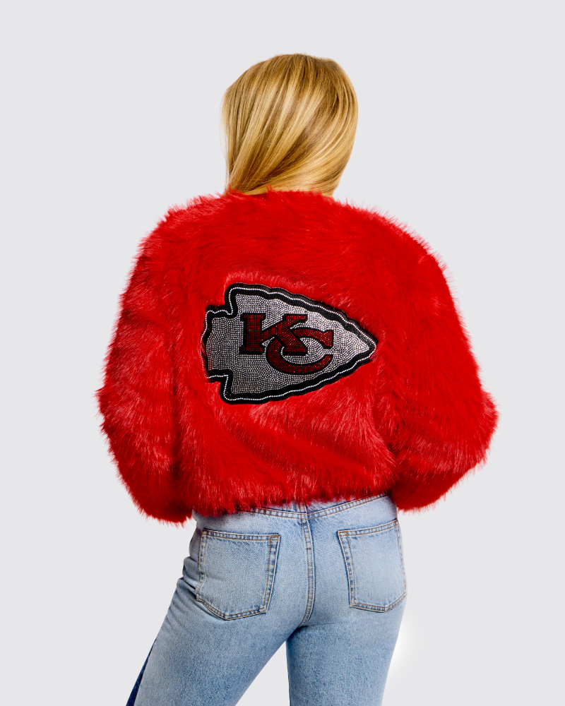 Kansas City Chiefs Bedazzled Logo Faux Fur Jacket