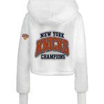 New York Knicks 2026 NBA Champions Bedazzled Remix Logo Cropped Sherpa Lounger Jacket - White