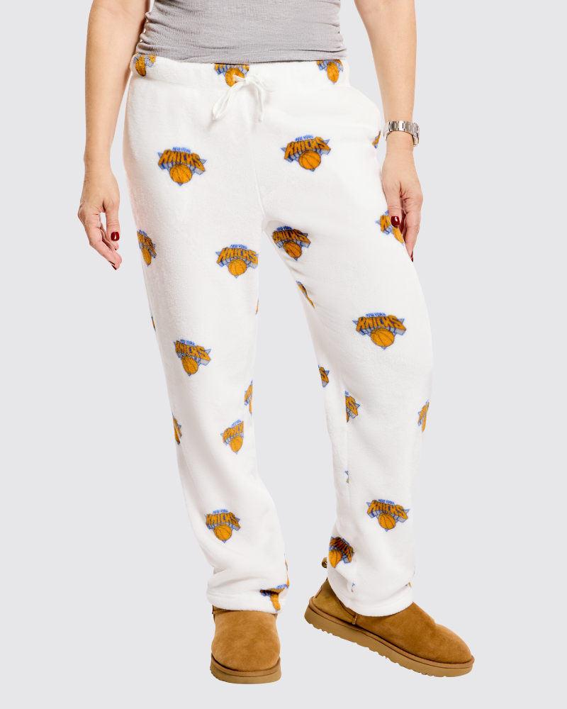 New York Knicks All Over Print Unisex Plush Pant - White
