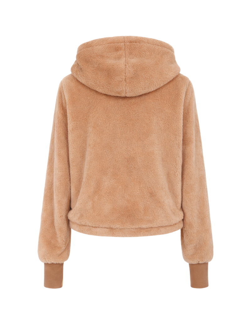 Brown fleece hoodie on a white background