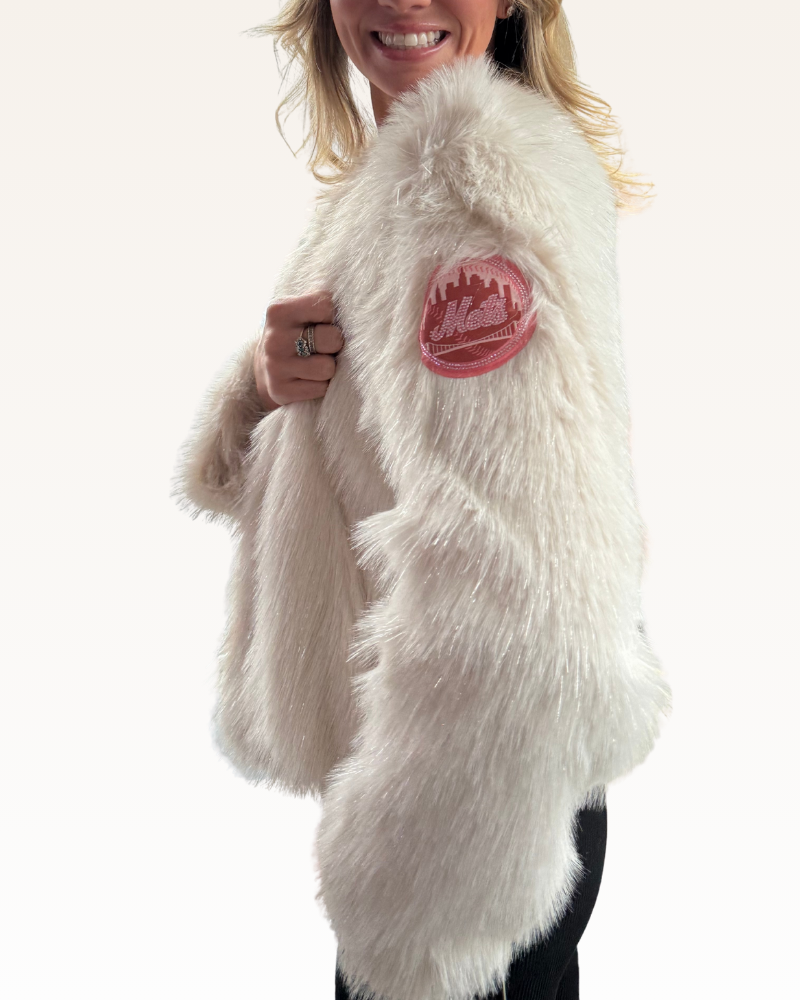 New York Mets Bedazzled Arm Logo (MLB Lined) Faux Fur Jacket