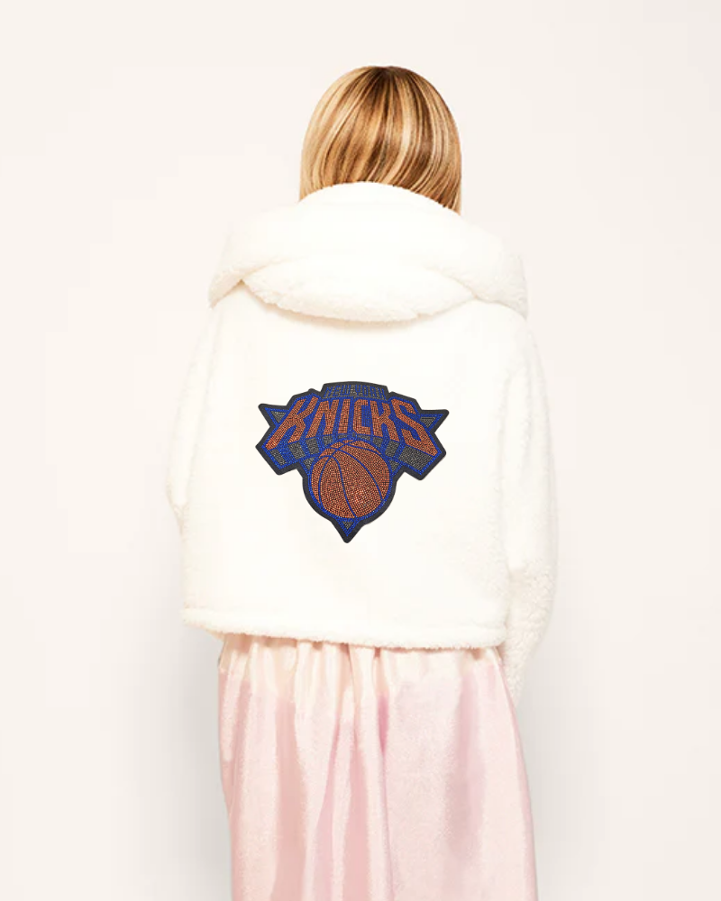 New York Knicks Bedazzled Logo Cropped Sherpa Lounger Jacket