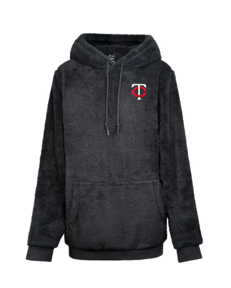 Black hoodie with a minnesota twins logo on the chest against a white background