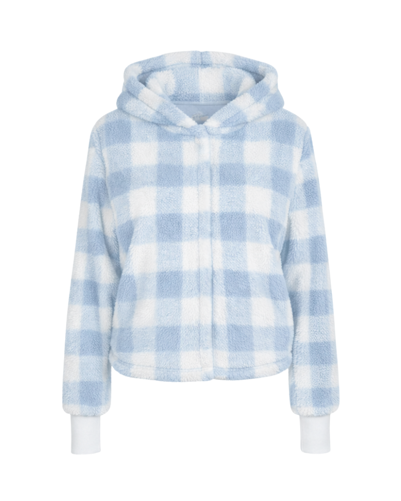 Blue and white checkered hoodie on a white background