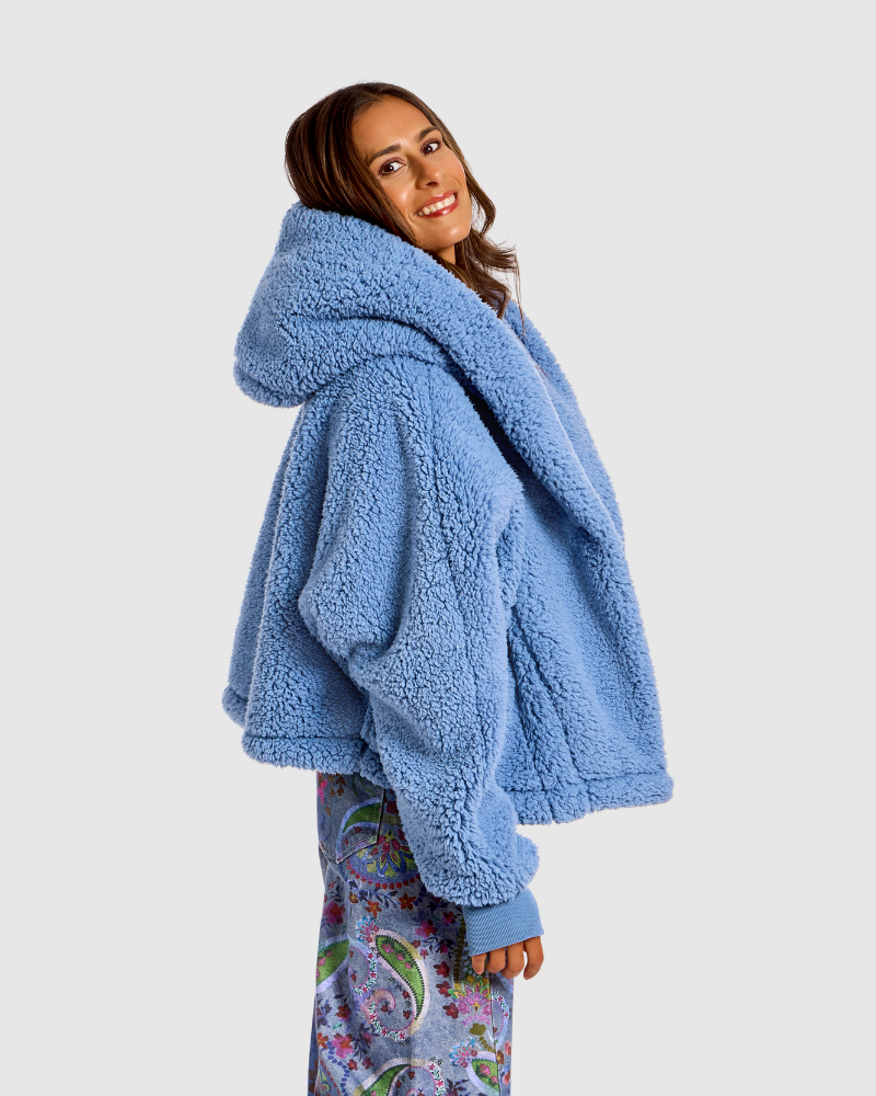 Classic Cropped Sherpa Lounger Jacket - Faded Denim