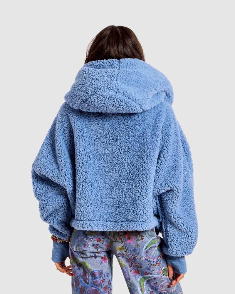 Classic Cropped Sherpa Lounger Jacket - Faded Denim